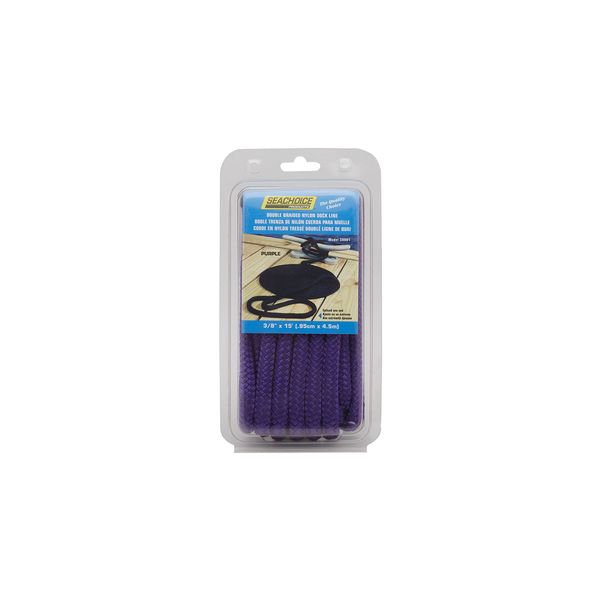 Seachoice Double-Braid Nylon Dock Line w/Eye Splice, Pre-Shrunk, Heat Stabilized, 3/8 in. X 15 Ft., Purple