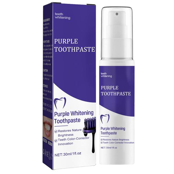 Purple Teeth Whitening Toothpaste, Purple Whitening Toothpaste for Instantly Remove Years of Stain, Teeth Cleaning Toothpaste for Yellow Teeth, Teeth Whitener for Sensitive Teeth