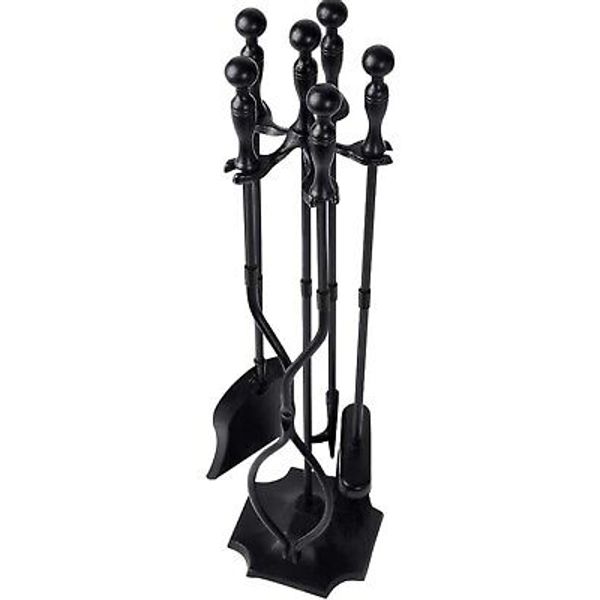 AMAGABELI 5 Pcs Fireplace Tools Set (Black)