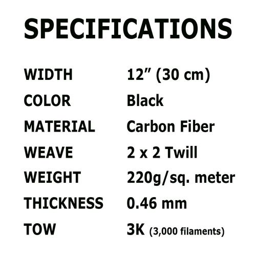 10 FT x 12" - Carbon Fiber FABRIC-2x2 Twill WEAVE-12K/400g