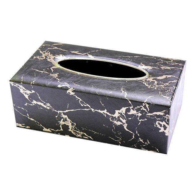 Queen-b Tissue Case, Marble Gold Box, Tissue Holder, Cover Case, Luxurious, Luxurious, Stylish, PVC, Tabletop, Interior Decor, Gift, Present (Black)