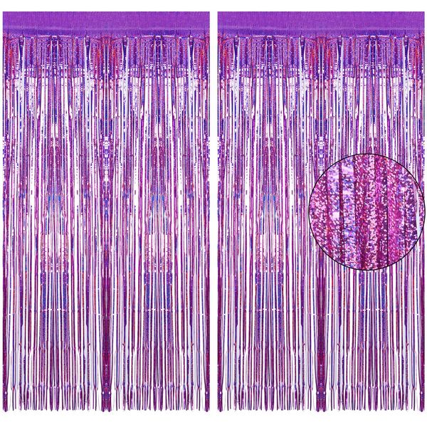 Metallic Tinsel Foil Fringe Curtains, 2Pcs 3.3ft x 8.2ft Pink Party Foil Decorations Streamers Party Backdrop Decorations for Baby Shower Birthday Bridal Shower Wedding Holiday Christmas