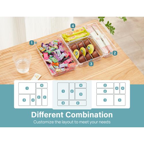 Kootek 9 Pcs Drawer Organizer Set, 4-Size Bathroom Drawer Organizers Makeup Trays Vanity Desk Dividers Versatile Storage Bins Clear Plastic Drawer Organization Container for Dresser, Kitchen, Office