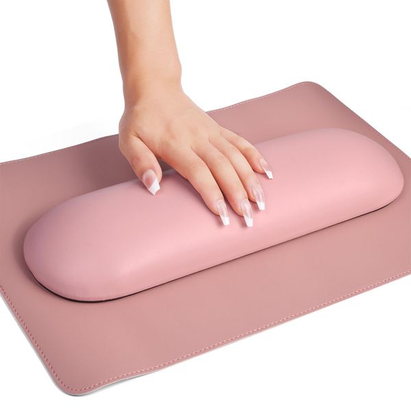 MERTERFLY Nail Arm Rest Pillow and Mat Luxury Salon Manicure Armrest Cushion Nail Art Hand Holder Manicure Hand rest Cushion Pad Tool for Nail Tech Manicurist (With Mat, Pink)