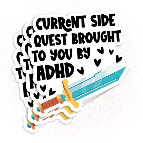 (3Pcs) Current Side Quest Brought to You by ADHD Sticker Anxious Crippling Anxiety Overthinking 3" Waterproof Die-Cut Vinyl Laptop Sticker, Water Bottle Funny Car Decal Gifts for Her Him 3 Inches