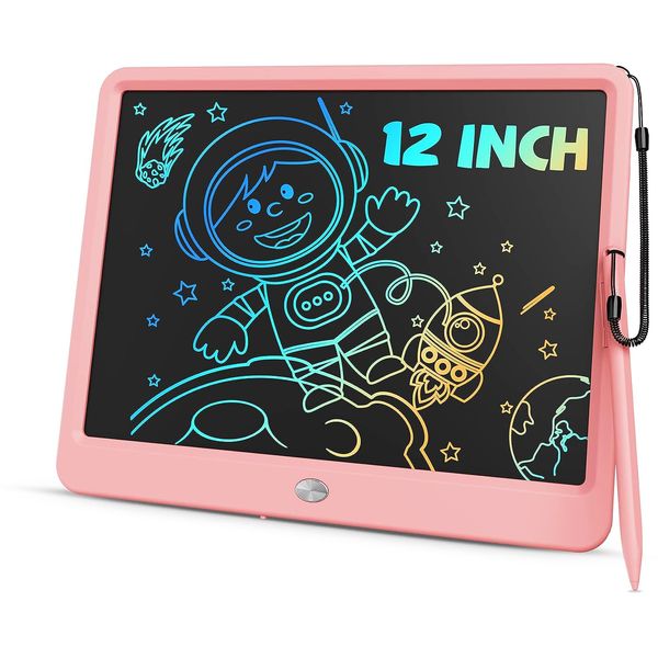 TEKFUN Toys for Girls 12in LCD Writing Tablet, Erasable Doodle Board with Anti-Lost Stylus, Mess Free Coloring Drawing Board, Travel Car Trip Games Toys Birthday for 3 4 5 6 7 Girls Pink