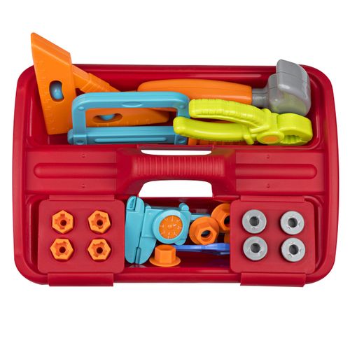Playkidz 23 Piece Tool Box Set: Great Construction Toys for Boys and Girls, Assortment of Different Super Durable Tools, Nails, Screws and A Storage Caddy.