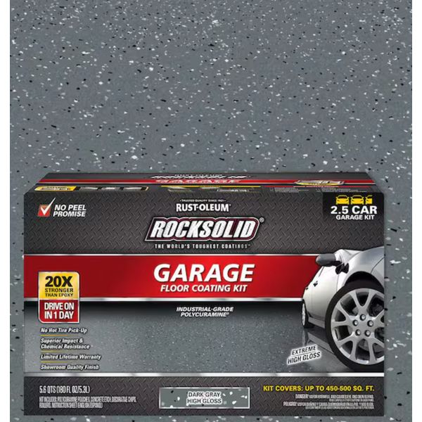 Rust-Oleum RockSolid Polycuramine 2.5 Car Garage Floor Coating Kit, Dark Grey