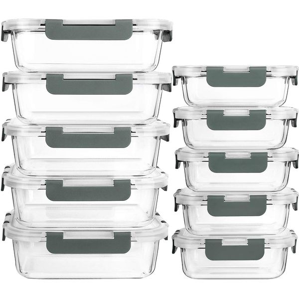 [10-Pack] Glass Meal Prep Containers with Lids-MCIRCO Food Storage Containers with Snap Locking Lids, Airtight Lunch Containers, Microwave, Oven, Freezer and Dishwasher