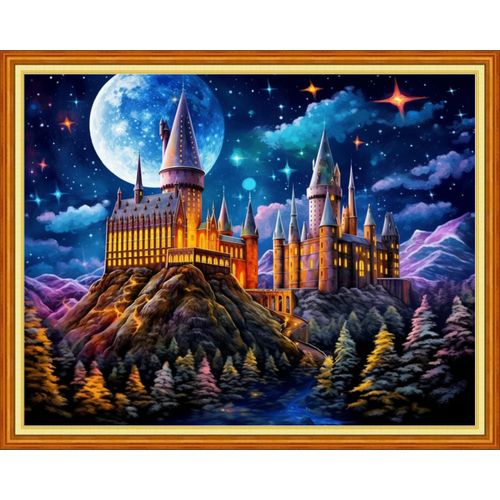 Joyhoor Cross Stitch Kits for Beginners Stamped Cross-Stitch Supplies Needlework preprint Embroidery Kits for Adults DIY Needlepoint Kits Embroidery Patterns 11CT-Colorful Castle 16x20 inchs