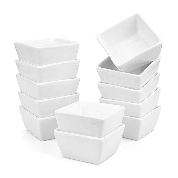 Foraineam 12 Pack 3 Oz Porcelain Dip Bowl Set, White Ramekins Condiments Server Dishes, Dipping Sauce Bowls for Vinegar, Ketchup, BBQ Sauce, Seasoning