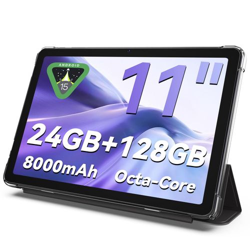 Tablet 11 inch Android 15 Tablets, 24GB RAM + 128 Storage(Expandable up to 2TB), Android Tablet with Case, Octa-Core, IPS HD Display, 13 MP Dual Camera, 8000mAh, 5GWiFi, GPS, Bluetooth 5.0 (Black)