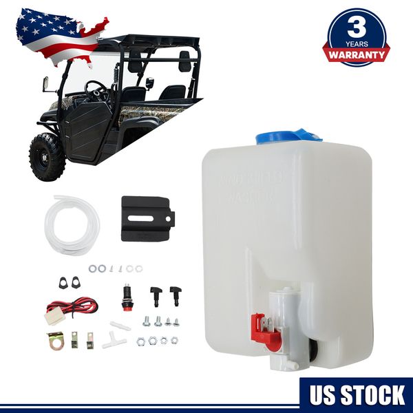 Universal UTV 12V Windshield Washer Pump Bottle Tank Wiper System Reservoir Kits