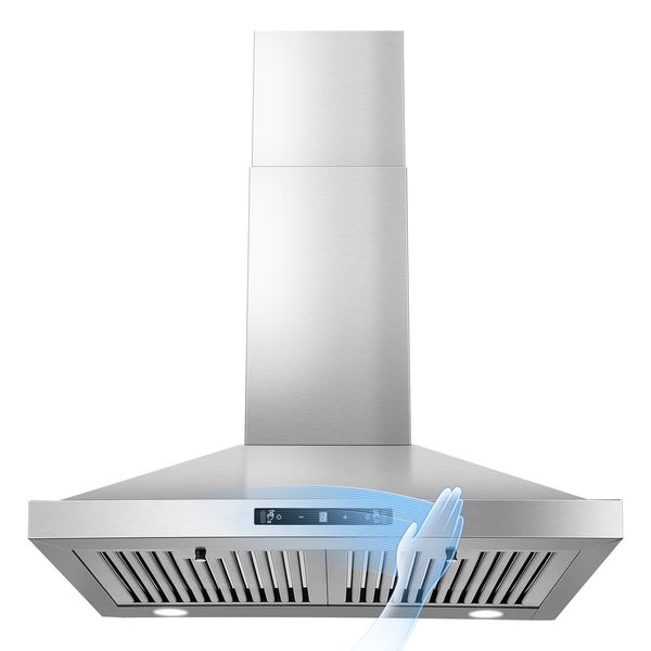 24 Inch Wall Mount Range Hood 450CFM Gesture Sensing & Touch Control 3 Speed Fan