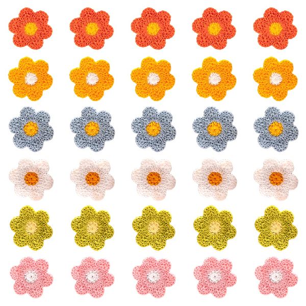 Nifocc Flower Sew On Patches Crochet Floral Applique Patches DIY Appliques Embellishments for Clothes Dress Jeans Jackets Hat Shoes Bags - 6 Color 30 Pcs