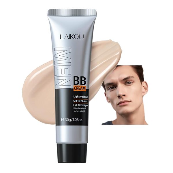 AKARY Hydrating Men BB Cream SPF 15 PA++, Full-Coverage Foundation&Concealer, Mens Face Moisturizer Cream Evens Skin Tone, Oil Control and Cover Flaws, Natural Finish for All Skin Types, Light 160