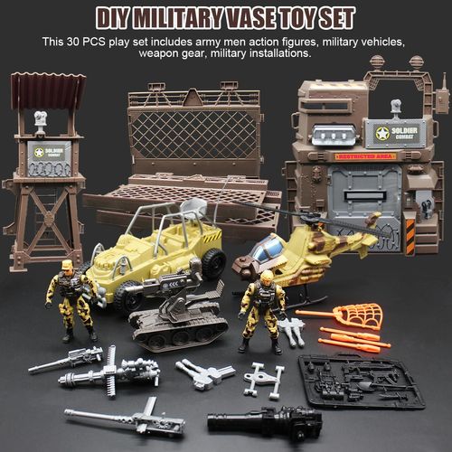 Fisca Military Toys Set - Army Men Soldiers Action Figures Playset With Military Vehicles, Weapon Gear & Model Toy Set for Kids 3+