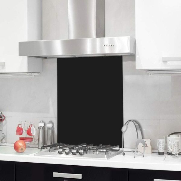 BELOFAY 60x60cm Black Tempered Glass Splashback for Kitchen, 6mm Toughened Glass Heat Resistant Splashbacks for Cookers