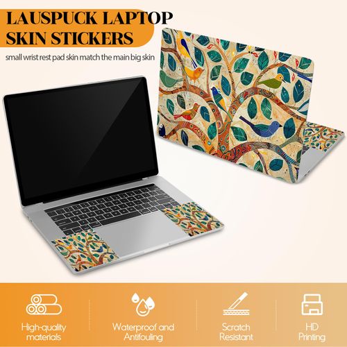 Lauspuck 12.1 13 13.3 14 15.4 15.6 Inches Laptop Skin Sticker Decal Universal Netbook Skin Sticker Reusable Notebook Art Decal Protector Cover, Colorful Tree Bird
