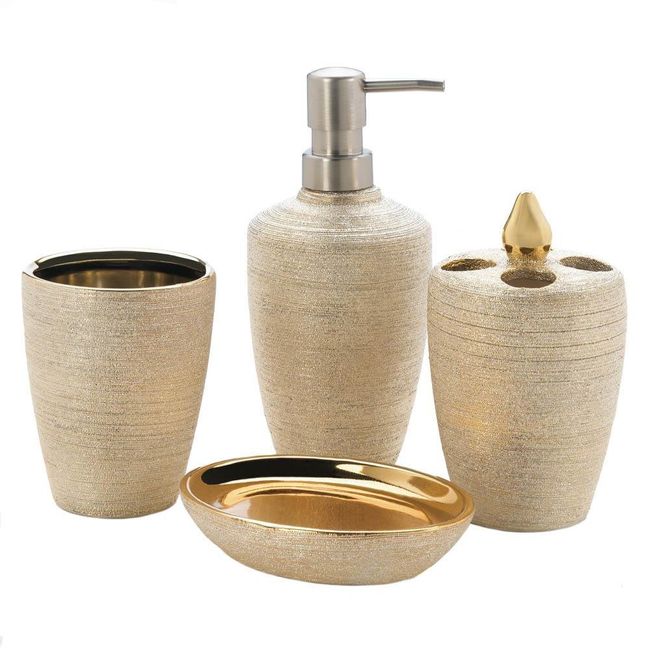 Bath Accessories Women, Golden Shimmer for Girls Bath Accessory Set, Porcelain