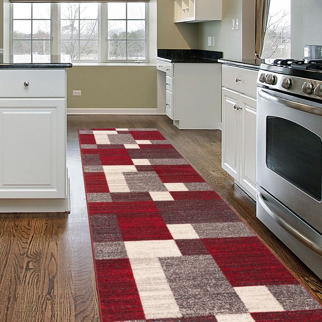 Rugshop Rugs Runners Modern Boxes Design Non-slip Carpet Rugs for Kitchen 2x7