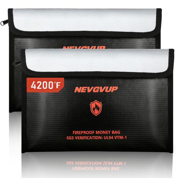 4200°F Fireproof Money Bag - Upgraded Heat Insulated, 9.8 x 6.5" Small Fireproof Document Bags with Waterproof Zipper, fire Water Proof Safe Pouch Set for Valuables, Fireproof Edging, Fire Bag 2packs