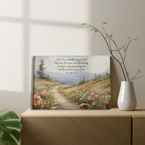 YOXORDQ Christian Bible Floral Canvas Wall Art Scripture Wildflower Picture Prints Bible 3:5-6 Quote Poster Religious Flower for Living Room Bedroom Prayer Corner Wall Decor 16X12In Framed