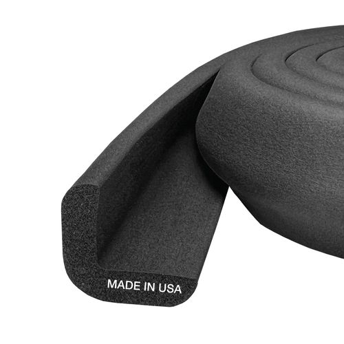 KidKusion Baby Proof Edge Cushion Protector | Made in USA | Foam Rubber Furniture and Fireplace Edge Guard Bumper | Black | 12 Ft | Tape Included