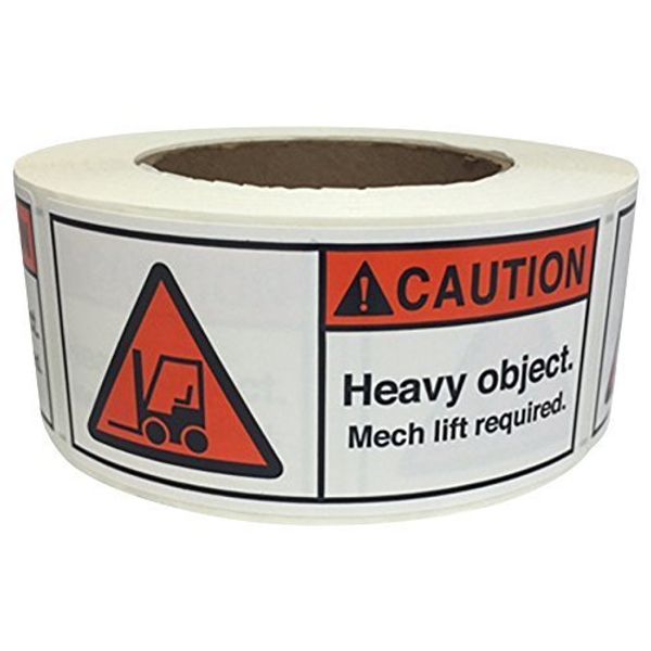 MR Label Company Caution Heavy Object Mech Lift Required Rolls