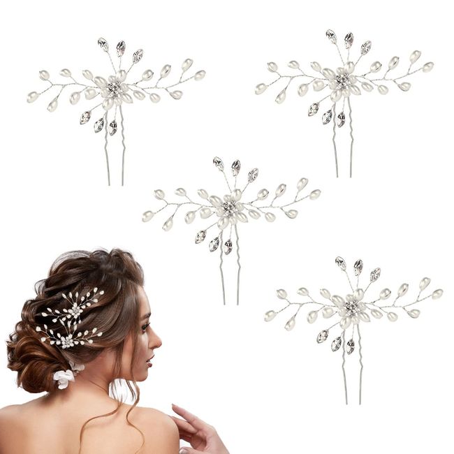 Flintronic 4 Stück Braut Hochzeit Blume Haarnadeln，Perle Haarschmuck Hochzeit für Frauen und Mädchen，Haarschmuck Kommunion Mädchen