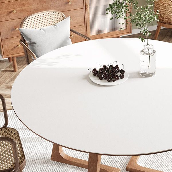 FANIVIN PU Leather Tablecloth, Table Mat, Desk Mat, Kitchen Utensils, Office Desk, Multifunctional, Waterproof, Durable, Round Size, Available in White, Diameter 60cm