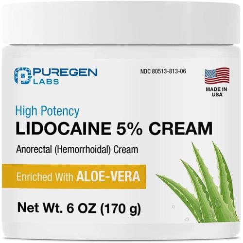Puregen Pain Relief 5% Hemorrhoidal Cream W/Aloe Vera 6oz/170g. Exp 12/2026