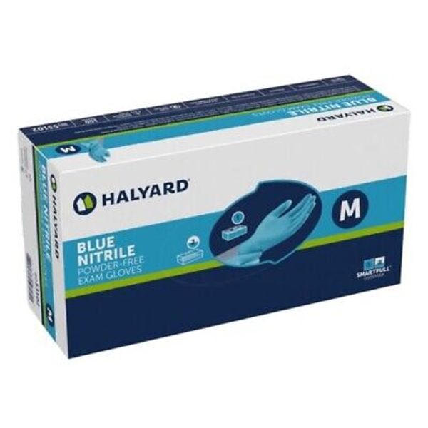 1000 (10 Boxes of 10) Halyard Blue Nitrile Exam Gloves 53102 Size MEDIUM 6/2027