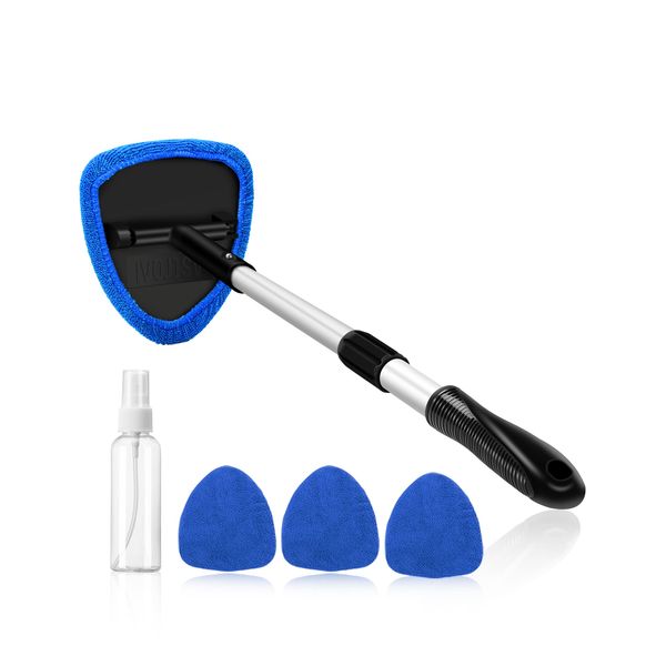 AstroAI Auto Scheibenreiniger mit 4 Mikrofaserpad, Reinigungswerkzeug für die Windschutzscheibe mit ausziehbarem Griff, Auto Fensterwischer Kit, Blau