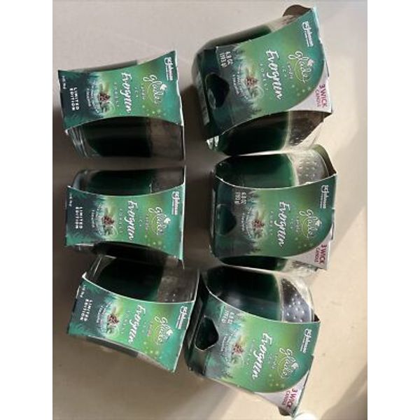 6 NEW Glade Icy Evergreen Forest Green Spruce/frosty Air/eucalyptus Candles New!