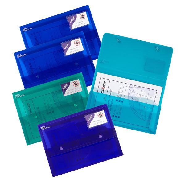 Snopake A4 PolyPlus Polyfile Popper Wallet with Press Stud Closure – Electra Assorted [Pack of 5] Ref: 11756