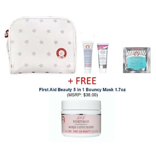 First Aid Beauty 4 piece Travel Set + FREE 5 In 1 Bouncy Masc Size 1.7 oz ($38)