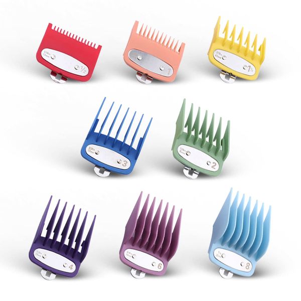 YHAYHO 8 Color Professional Hair Trimmer/Clipper Guard Combs Guide Combs with Metal Clip Color Coded Cutting Guides/Combs - 1/16" to 1"(1.5-25mm) -Great for Hair Clippers/Trimmers Attachment