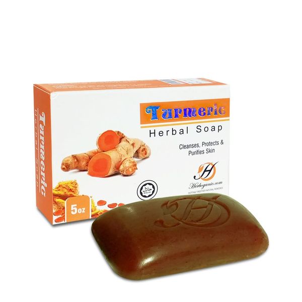 HERBOGANIC Turmeric Herbal Soap | Herbal Bar Soap with Benefits of Turmeric | Nourishes Skin | For Healthy, Radiant Skin | All Natural Bar Soap for Men and Women | 5 oz Bar (Pack of 1)…