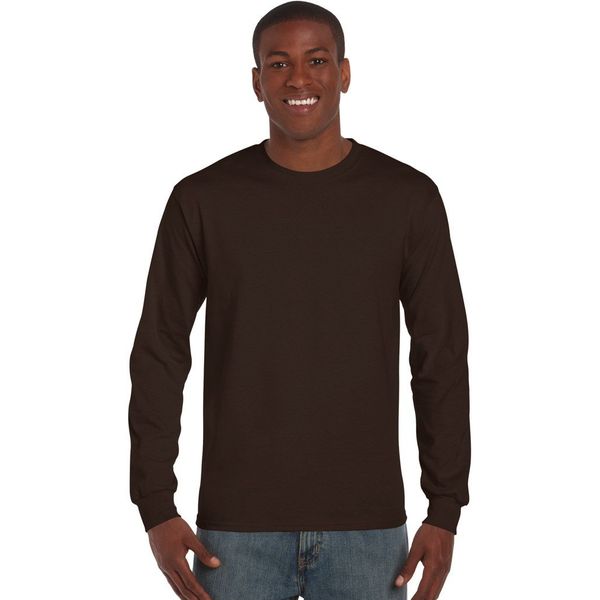 Gildan Mens Plain Crew Neck Ultra Cotton Long Sleeve T-Shirt (L) (Dark Chocolate)