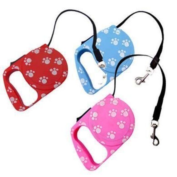 Retractable Paw Print Lead for all Pets (Red)