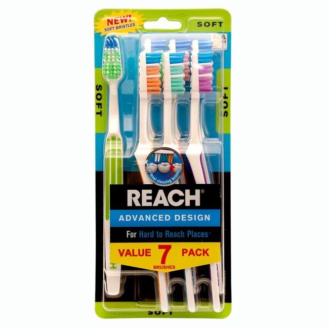 REACH Advanced Design Adult Toothbrush, Soft, 7 Count