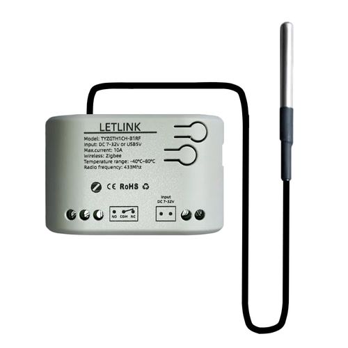 LETLINK Zigbee Temperature Controller, Remote Relay Switch , DC 7-32V or USB 5V Input, Zigbee Extendable Probe Sensor, Tuya App Remote (DC 7-32V)
