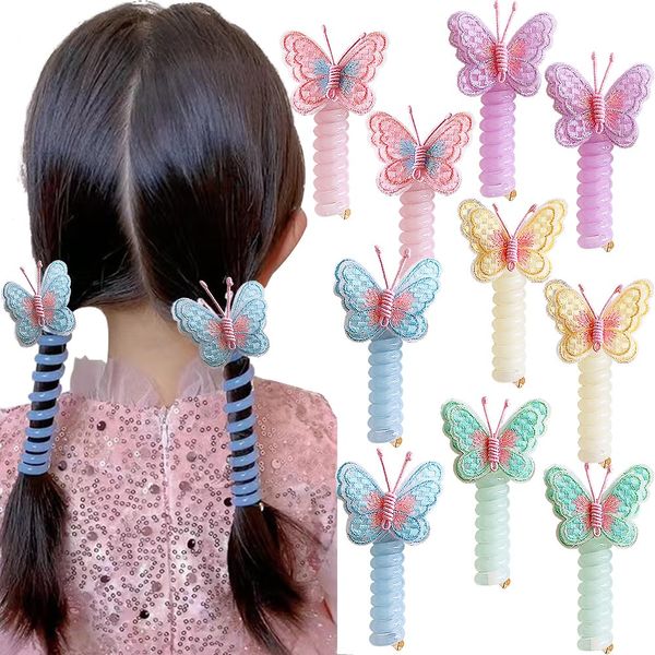 10 Stück Bestickt Schmetterling Telefonkabel Scrunchies Haargummi,Buntes Schmetterling Spiral Haargummis Mädchen Niedlich Butterfly Telephone Wire Zopfgummi Ponytail Holders Telephone Cord Hair Ties