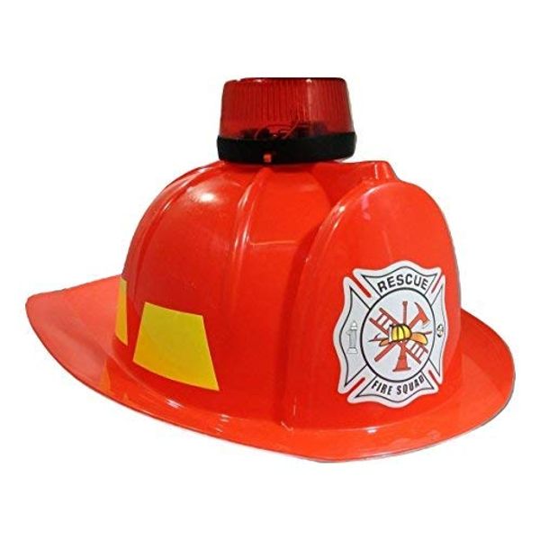 Nicky Bigs Novelties Kids Fire Chief Fireman Fighter Helmet - Red Black Hat With Siren Light - Fireman Helmets Lights and Sound Siren Costume Accessory, Red, One Size