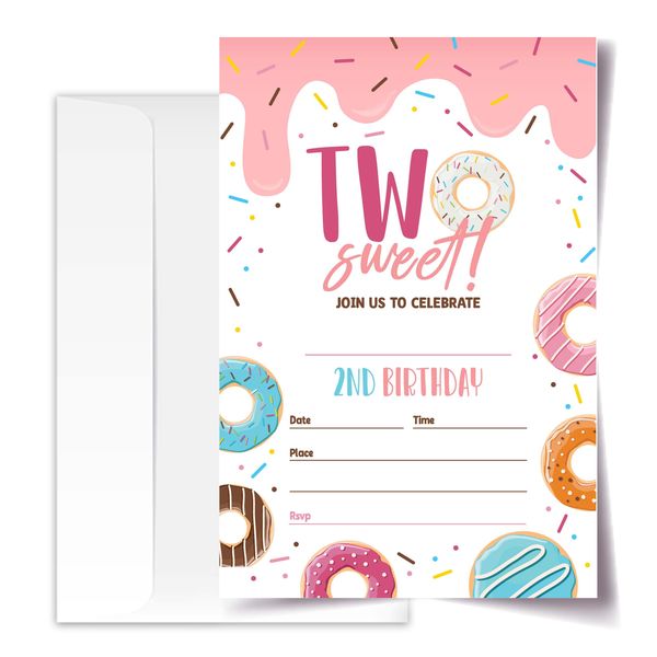 ANYEMW 4x6 Donut Birthday Invitations, Two Sweet Birthday Party Supplies, Donut Party Decorations, Birthday Invitations Girl, 20 Cards with 20 Envelopes.(74)