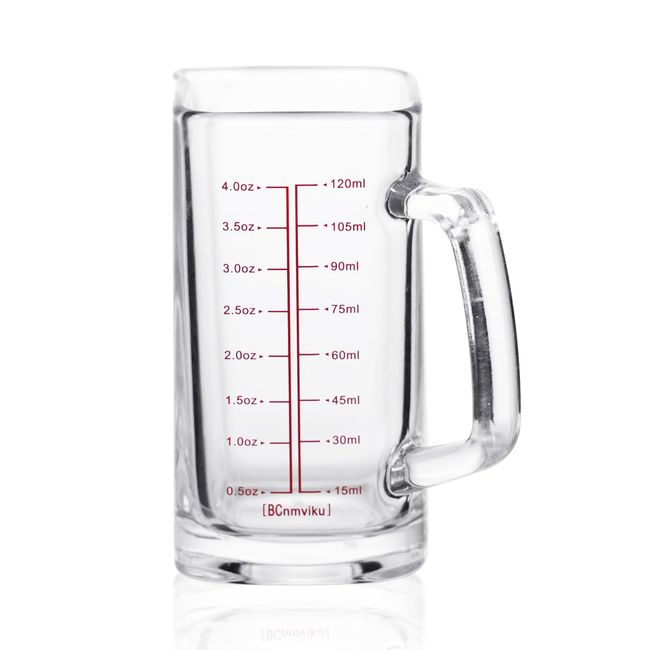 Shot Glass Espresso 120ml/4oz Measuring Cup with Graduated Handle Thickened Heat Resistant Glass Liquor Glass Wine Glass Espresso Machine Tavern Restaurant Cafe (Red, 1 Piece)