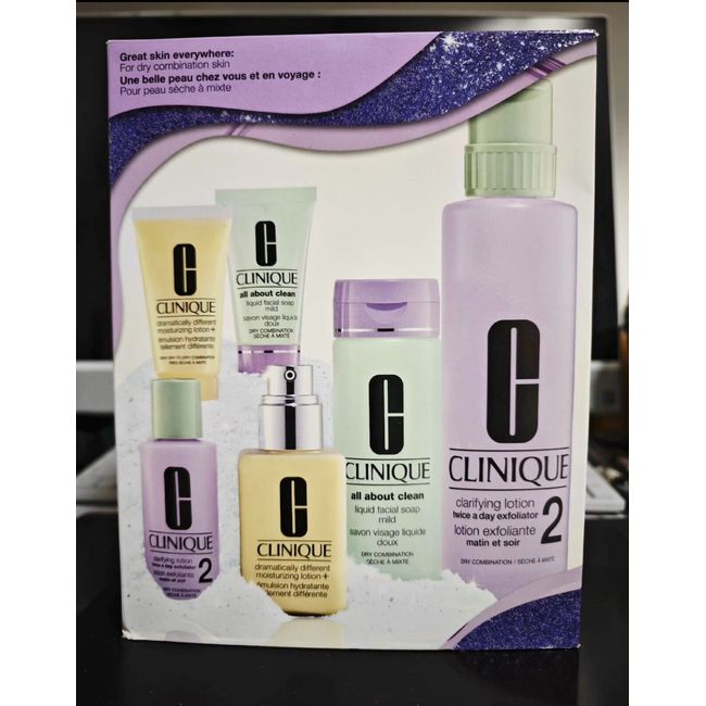 Clinique Great Skin Everywhere For Dry Combination Skin 6 Piece Set Gift NIB