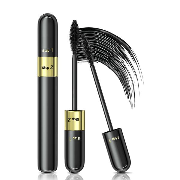 2 IN 1 for VIBELY Mascara, 5x Longer Waterproof Mascara 2 in 1 Lash Cosmetics 4D Silk Mascara, No Clumping, Long-lasting Black Mascara