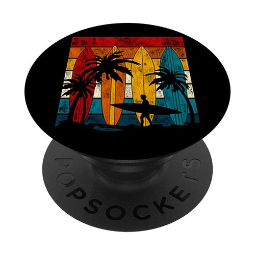 Retro Surf Ocean Sport Athlete Surfboard Surfer Surfing PopSockets Swappable PopGrip